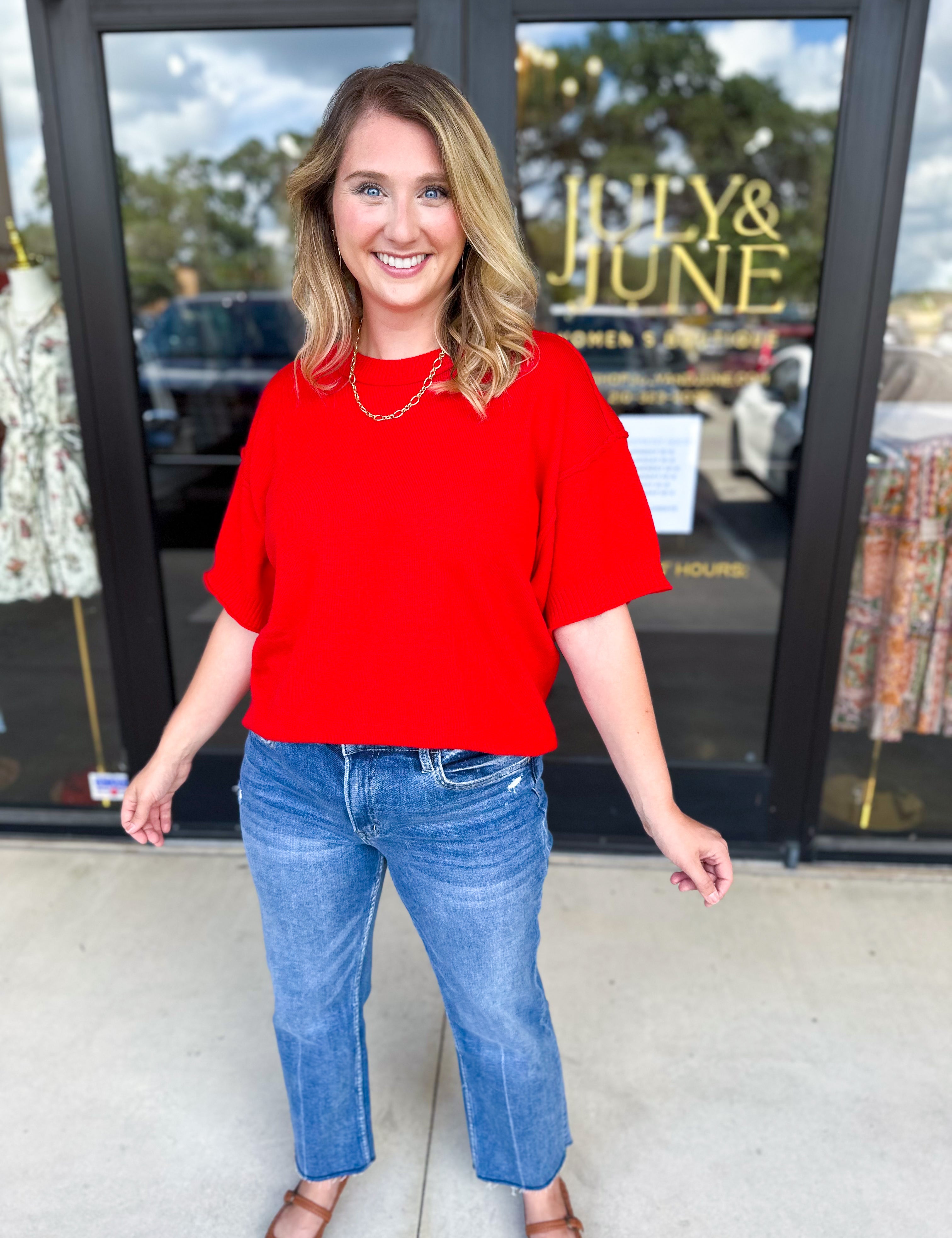 The Ella Knit Sweater Top - Red-230 Sweaters/Cardis-JODIFL-July & June Women's Fashion Boutique Located in San Antonio, Texas