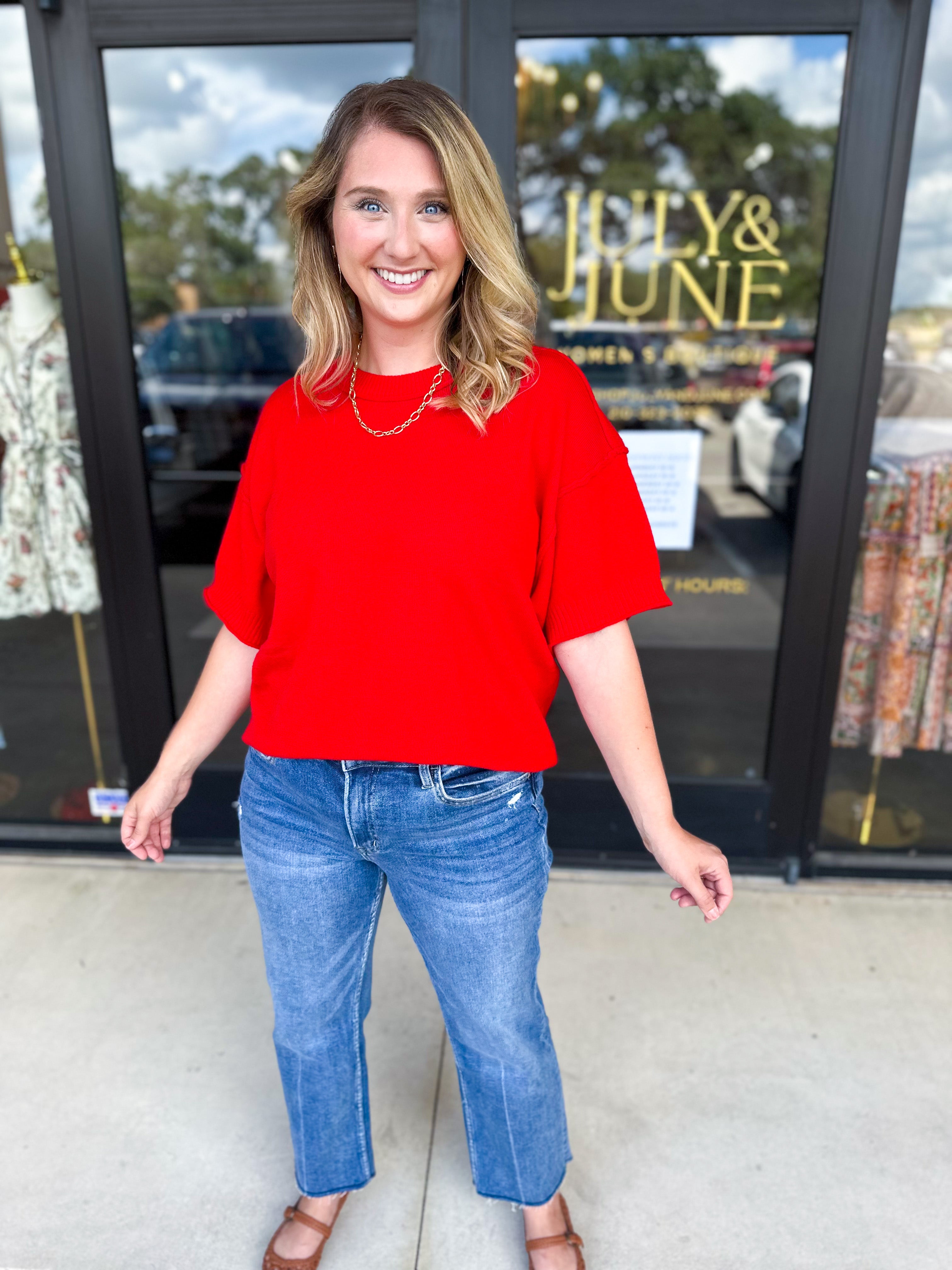 The Ella Knit Sweater Top - Red-230 Sweaters/Cardis-JODIFL-July & June Women's Fashion Boutique Located in San Antonio, Texas