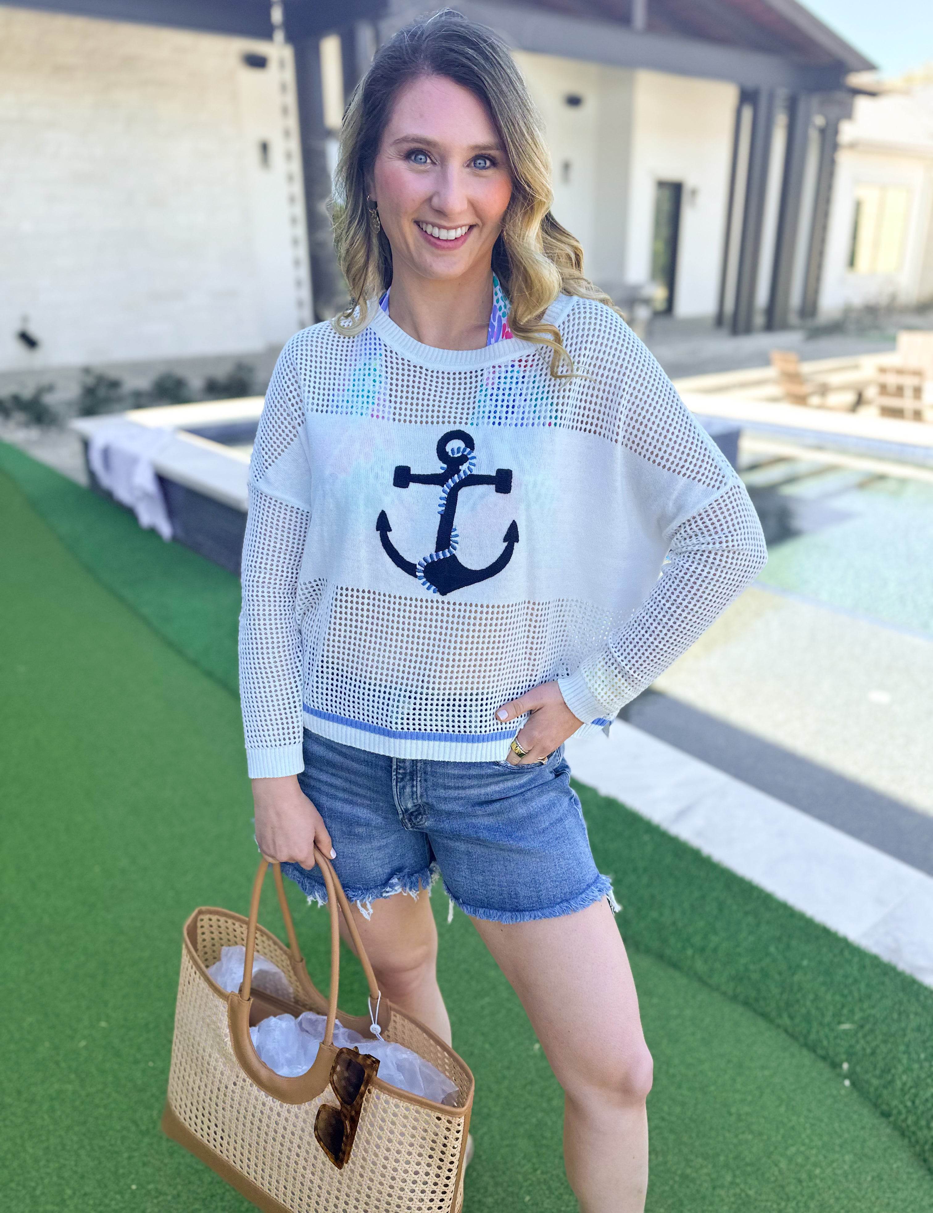 Anchor Mesh Sweater Top-230 Sweaters/Cardis-SHIRALEAH-July & June Women's Fashion Boutique Located in San Antonio, Texas