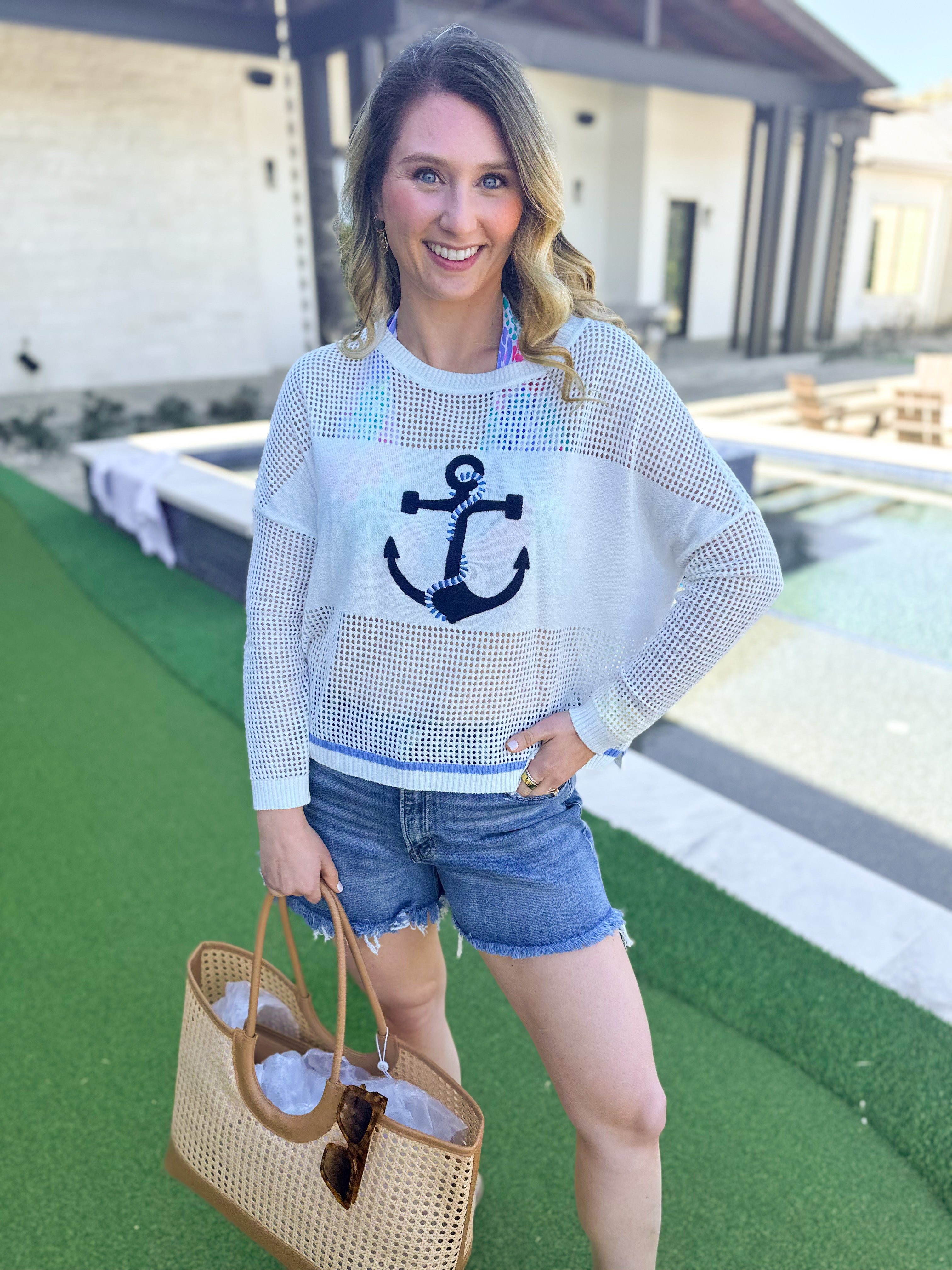 Anchor Mesh Sweater Top-230 Sweaters/Cardis-SHIRALEAH-July & June Women's Fashion Boutique Located in San Antonio, Texas