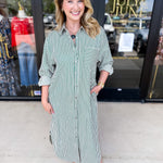 Button Down Casual Midi Dress - Hunter Green-500 Midi-ENTRO-July & June Women's Fashion Boutique Located in San Antonio, Texas