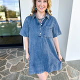 Vintage Wash Denim Mini Dress-510 Mini-IN FEBRUARY-July & June Women's Fashion Boutique Located in San Antonio, Texas