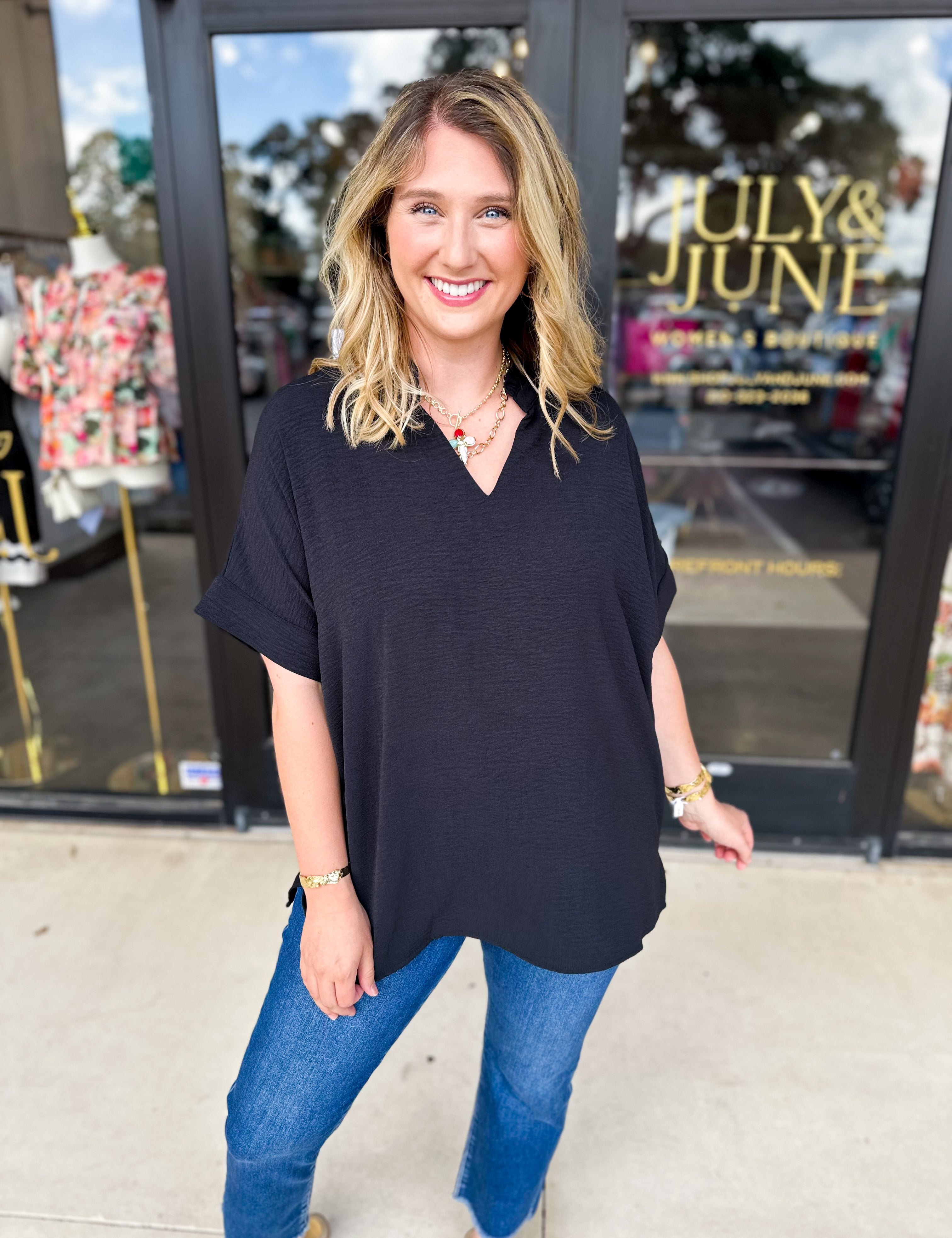 Everyday Oversized Blouse - Black-200 Fashion Blouses-JODIFL-July & June Women's Fashion Boutique Located in San Antonio, Texas