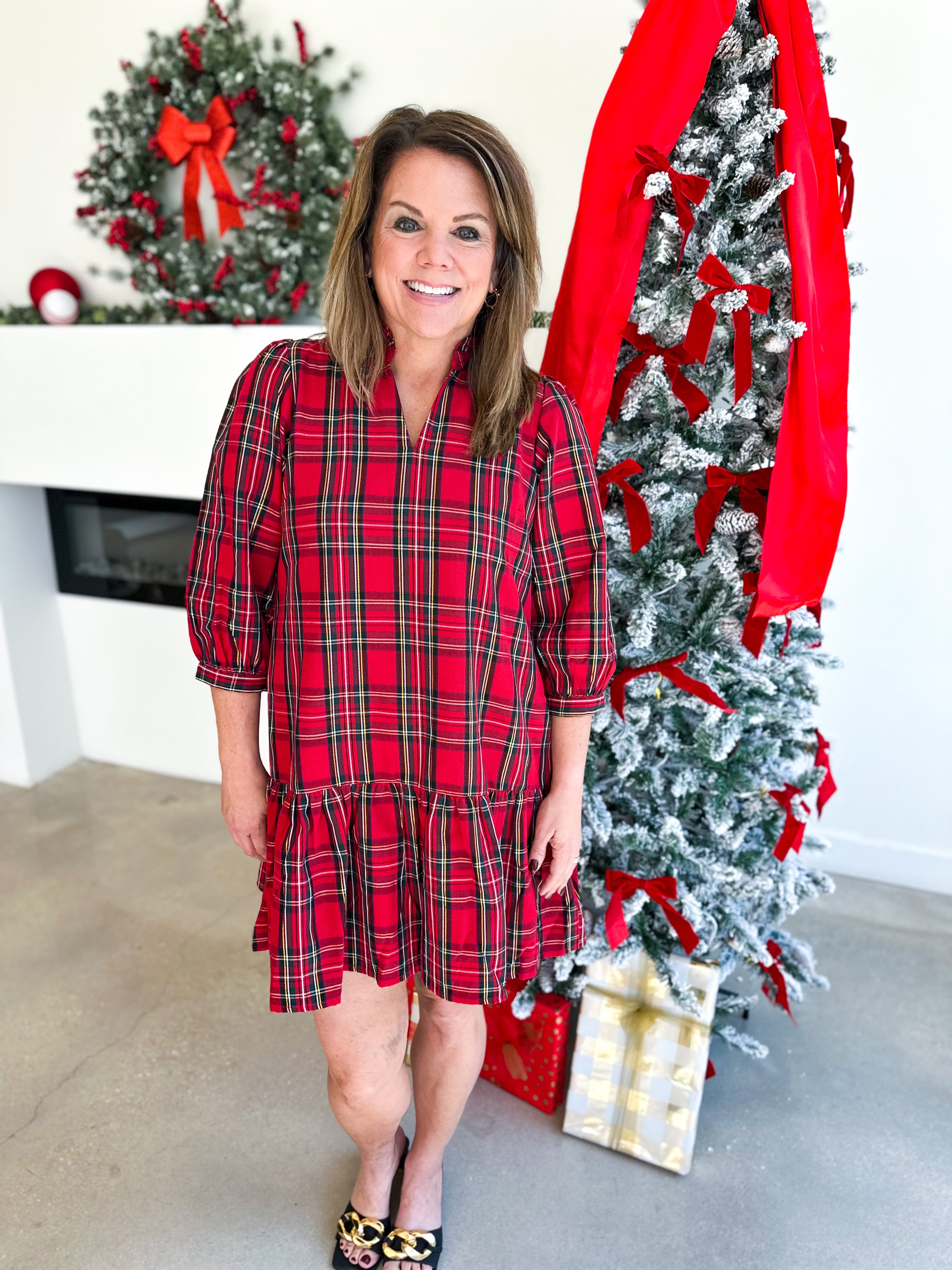 Mary Square - Naomi Red Plaid Mini Dress-510 Mini-MARY SQUARE-July & June Women's Fashion Boutique Located in San Antonio, Texas