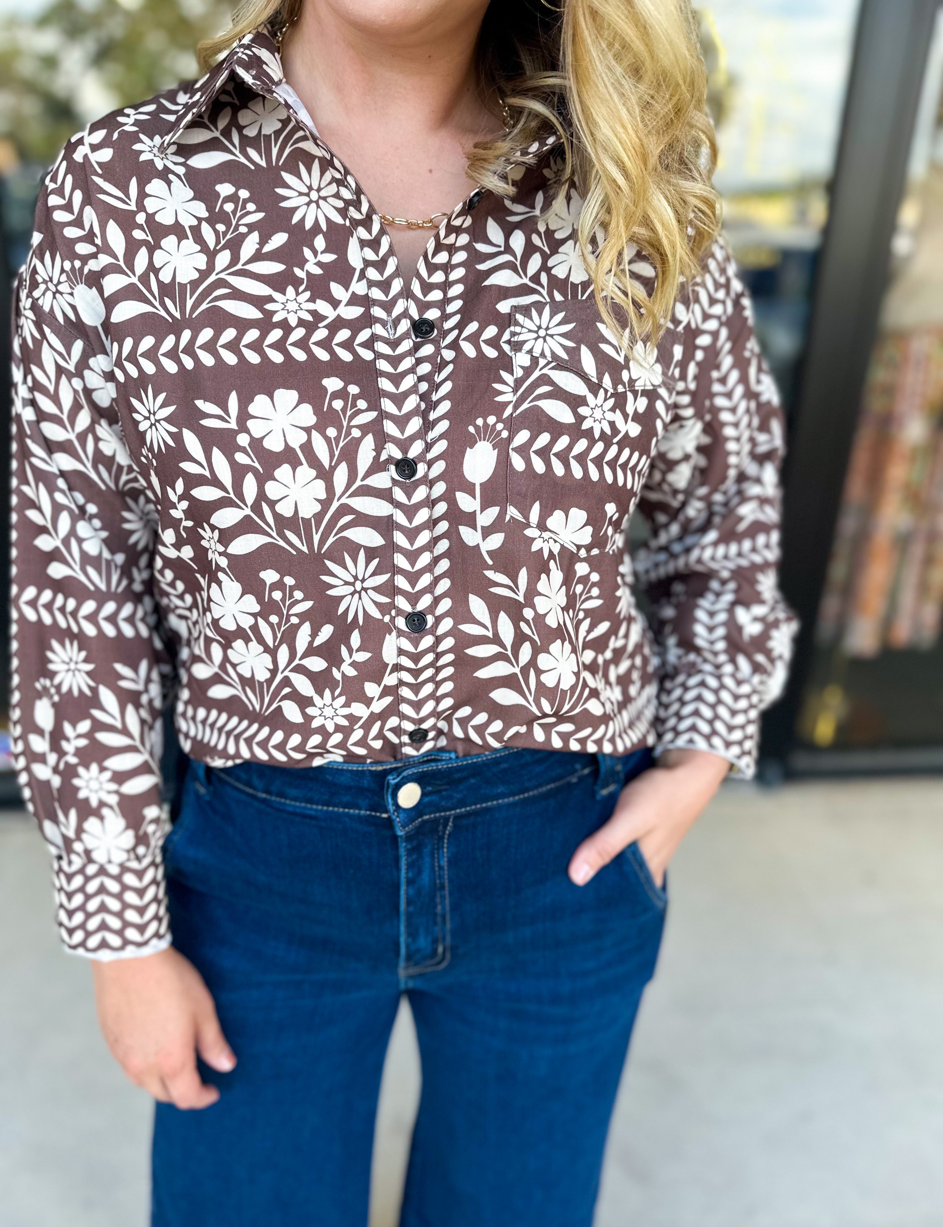 The Wrenlee Blouse - Chocolate Brown-200 Fashion Blouses-POLOGRAM-July & June Women's Fashion Boutique Located in San Antonio, Texas