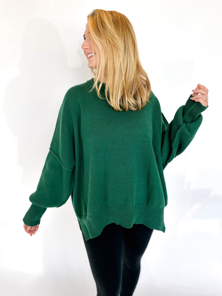 Cozy Oversized Sweater- Hunter Green-230 Sweaters/Cardis-ENTRO-July & June Women's Fashion Boutique Located in San Antonio, Texas