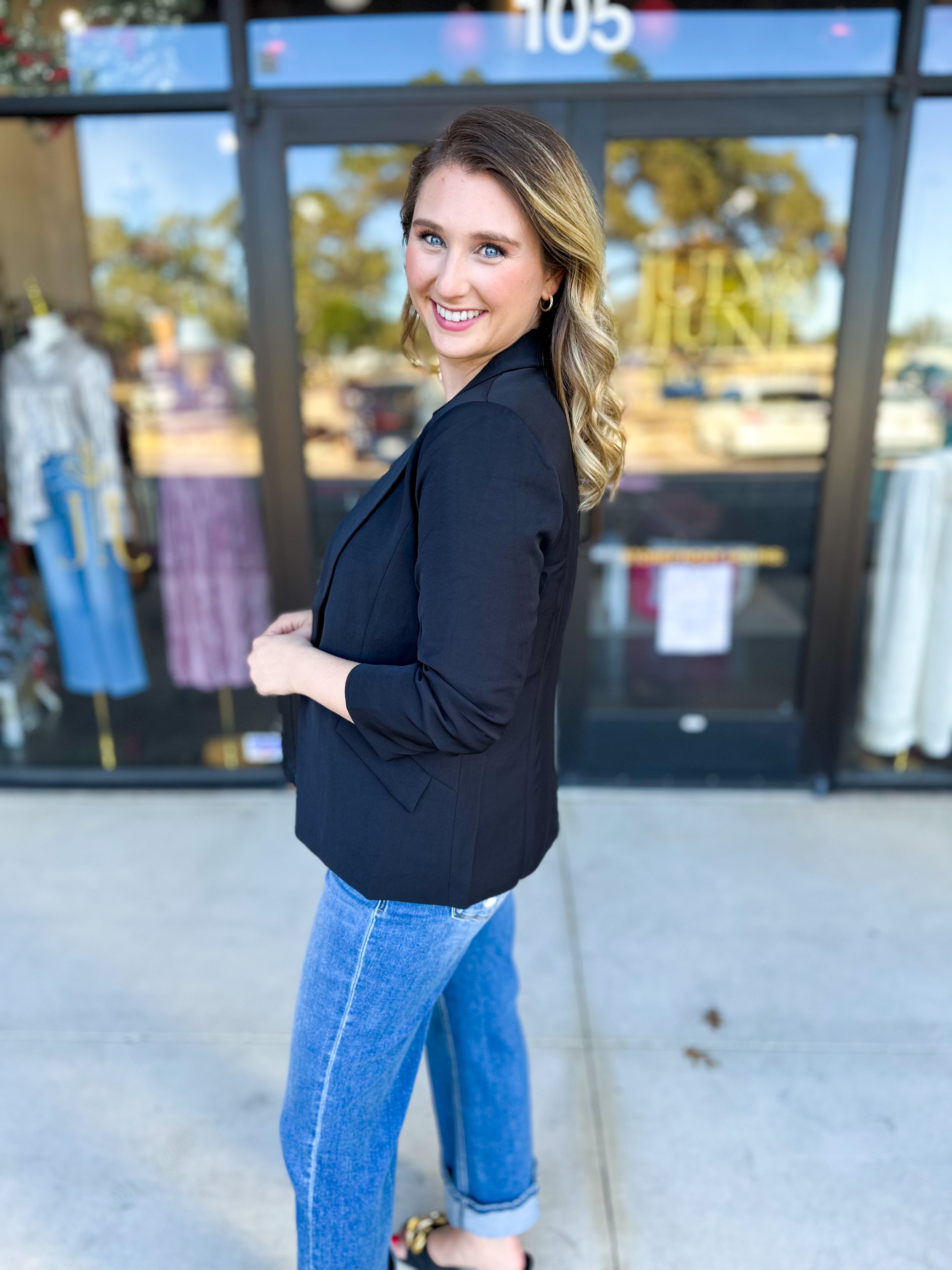 The Blair Blazer - Black-600 Outerwear-SKIES ARE BLUE-July & June Women's Fashion Boutique Located in San Antonio, Texas