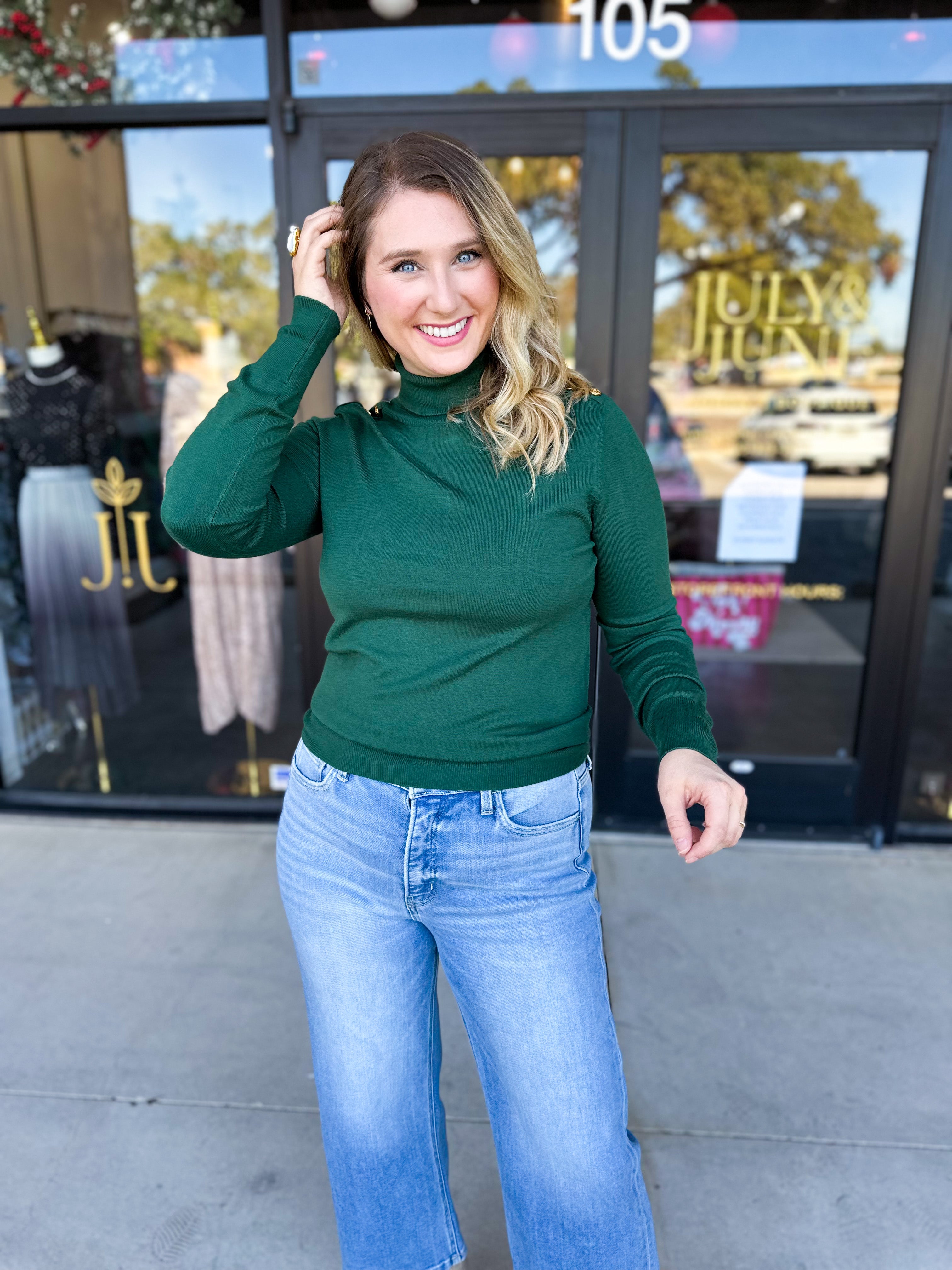 Classic Turtleneck Sweater Top - Hunter Green-230 Sweaters/Cardis-SKIES ARE BLUE-July & June Women's Fashion Boutique Located in San Antonio, Texas