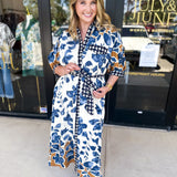 Slate Blue & Rust Watercolor Midi Dress-500 Midi-ENTRO-July & June Women's Fashion Boutique Located in San Antonio, Texas