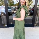 THML - Gather Midi Dress - Olive-500 Midi-THML-July & June Women's Fashion Boutique Located in San Antonio, Texas
