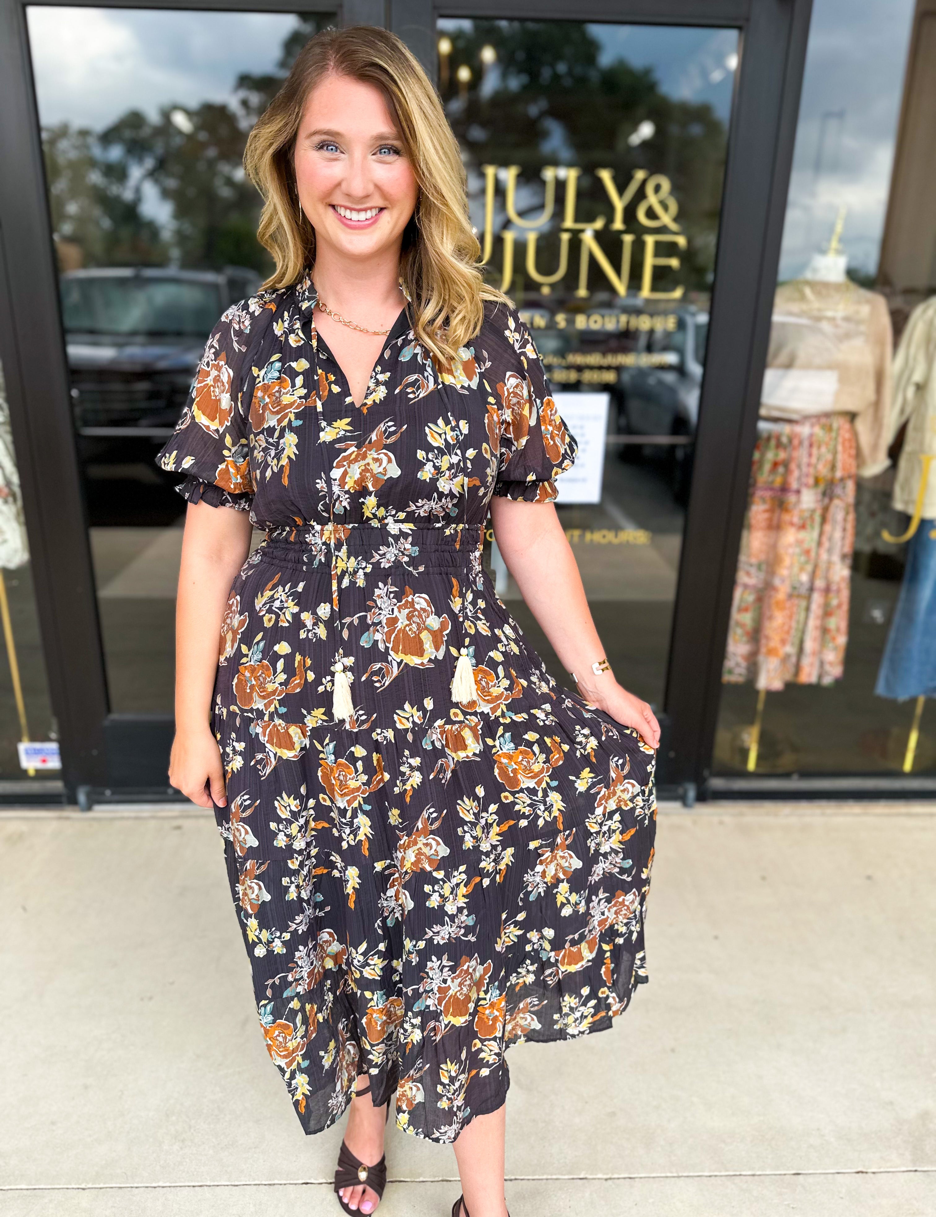 THML - Elise Garden Midi Dress-500 Midi-THML-July & June Women's Fashion Boutique Located in San Antonio, Texas