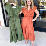 THML - Gather Midi Dress - Rust-500 Midi-THML-July & June Women's Fashion Boutique Located in San Antonio, Texas