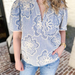 THML - Blue Skies Embroidered Blouse-510 Mini-THML-July & June Women's Fashion Boutique Located in San Antonio, Texas