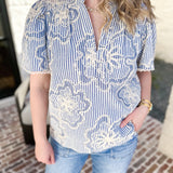 THML - Blue Skies Embroidered Blouse-510 Mini-THML-July & June Women's Fashion Boutique Located in San Antonio, Texas