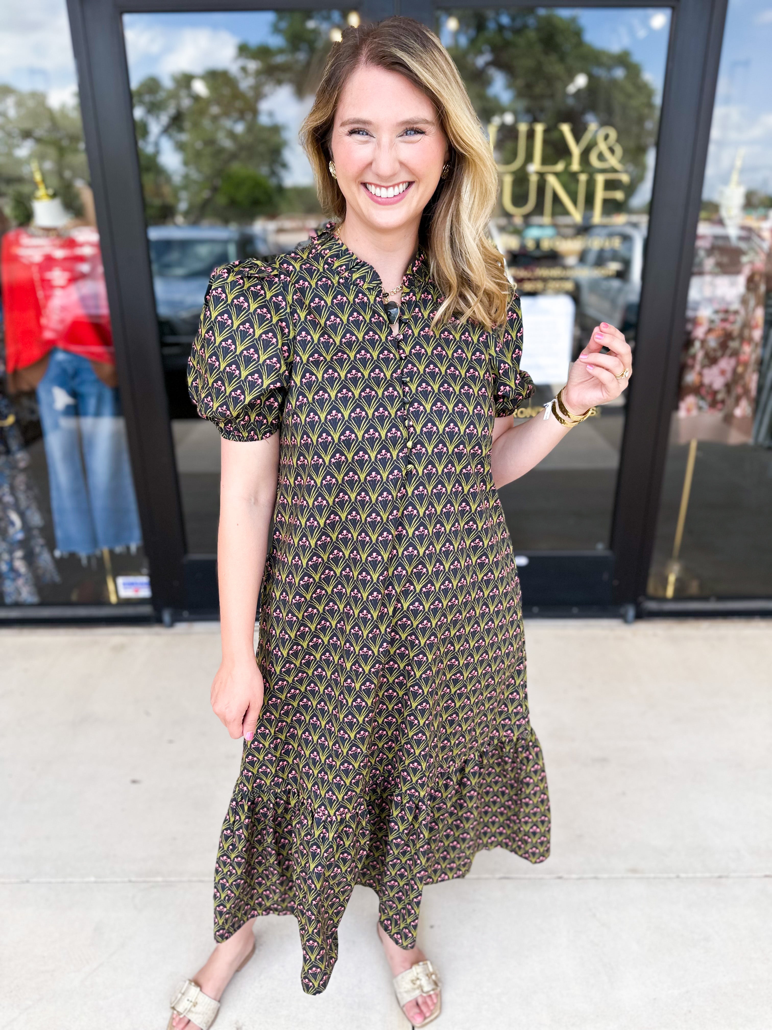 Floral Preppy Midi Dress-500 Midi-ENTRO-July & June Women's Fashion Boutique Located in San Antonio, Texas