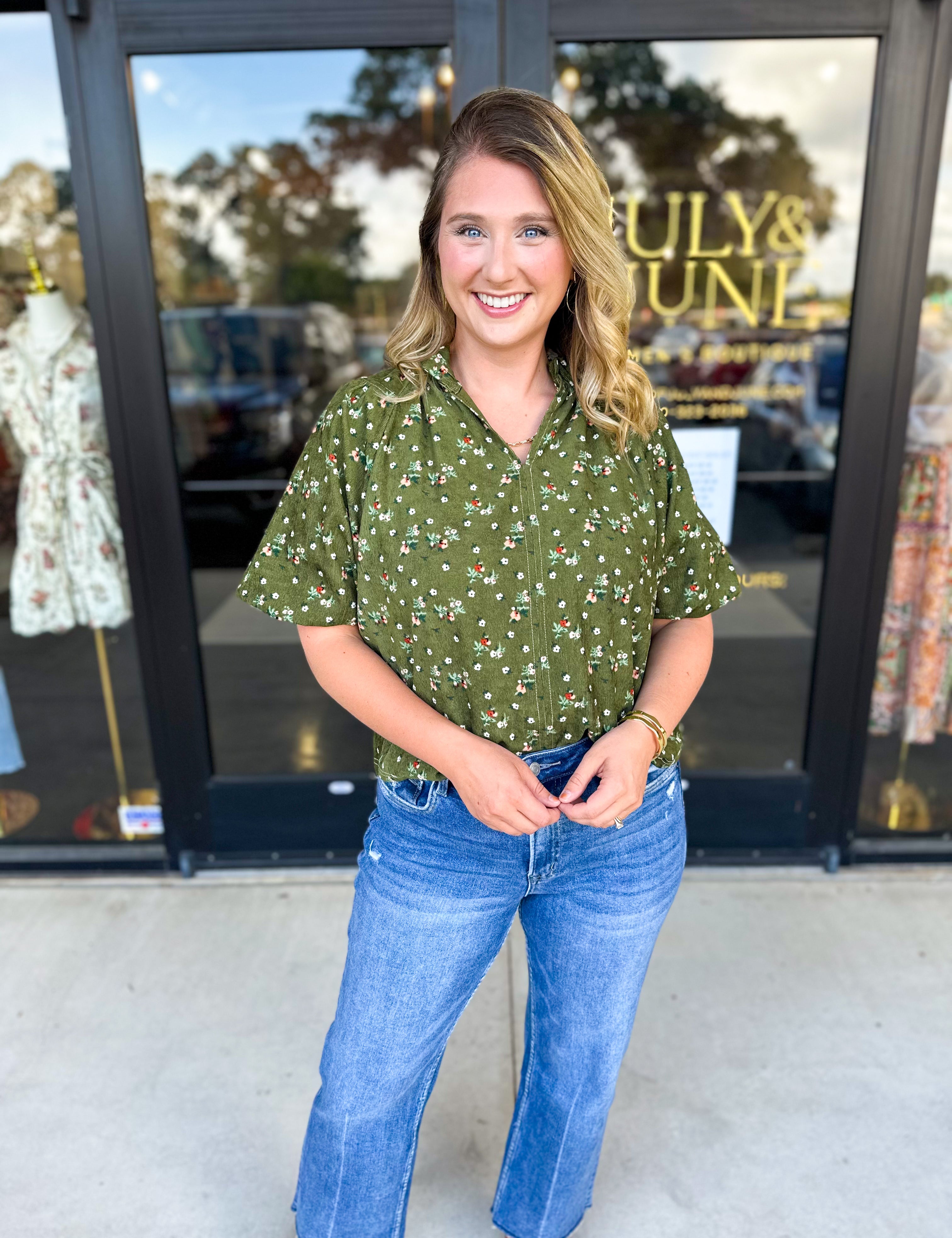 THML - Floral Suede Blouse-200 Fashion Blouses-THML-July & June Women's Fashion Boutique Located in San Antonio, Texas