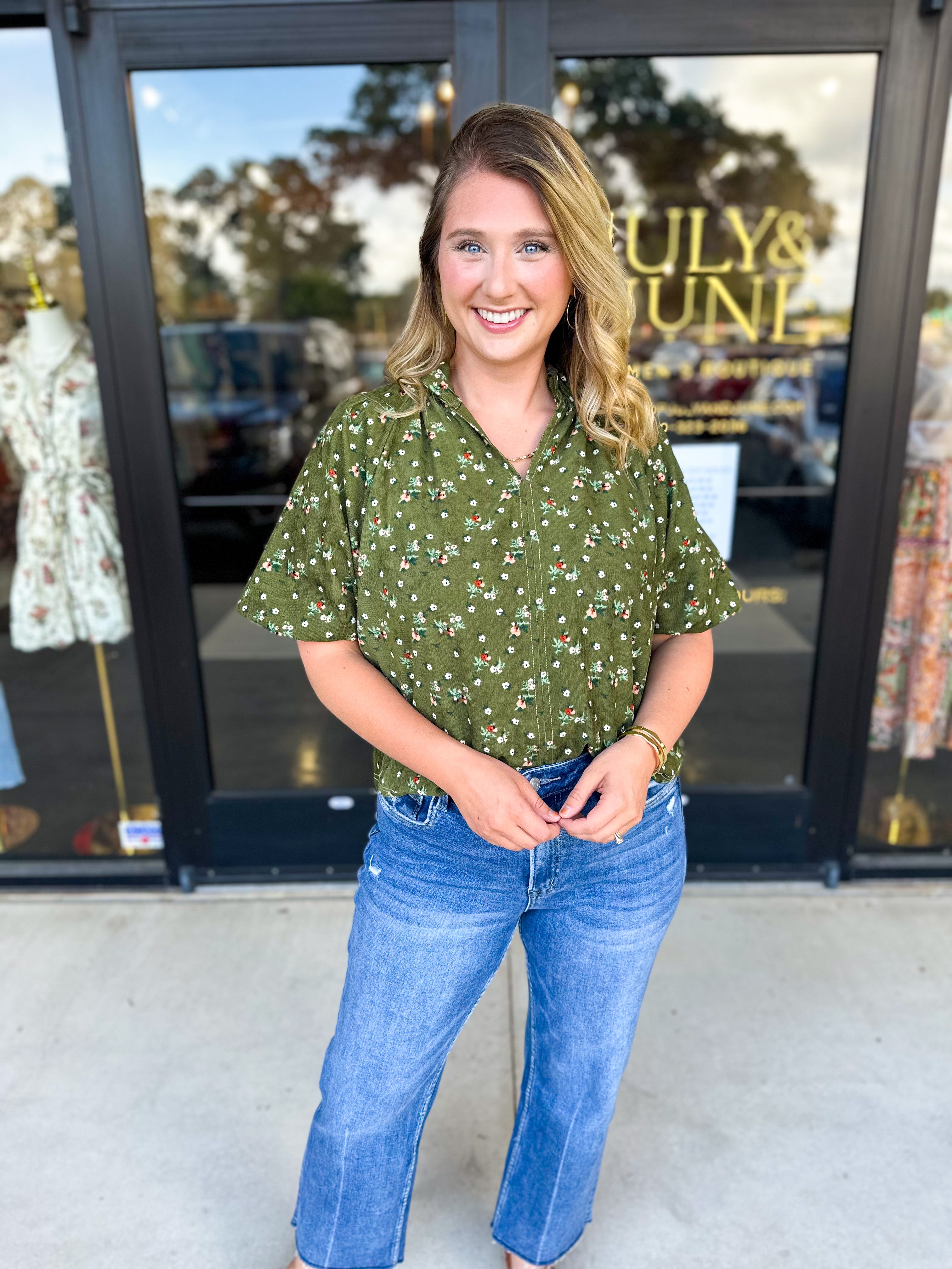THML - Floral Suede Blouse-200 Fashion Blouses-THML-July & June Women's Fashion Boutique Located in San Antonio, Texas