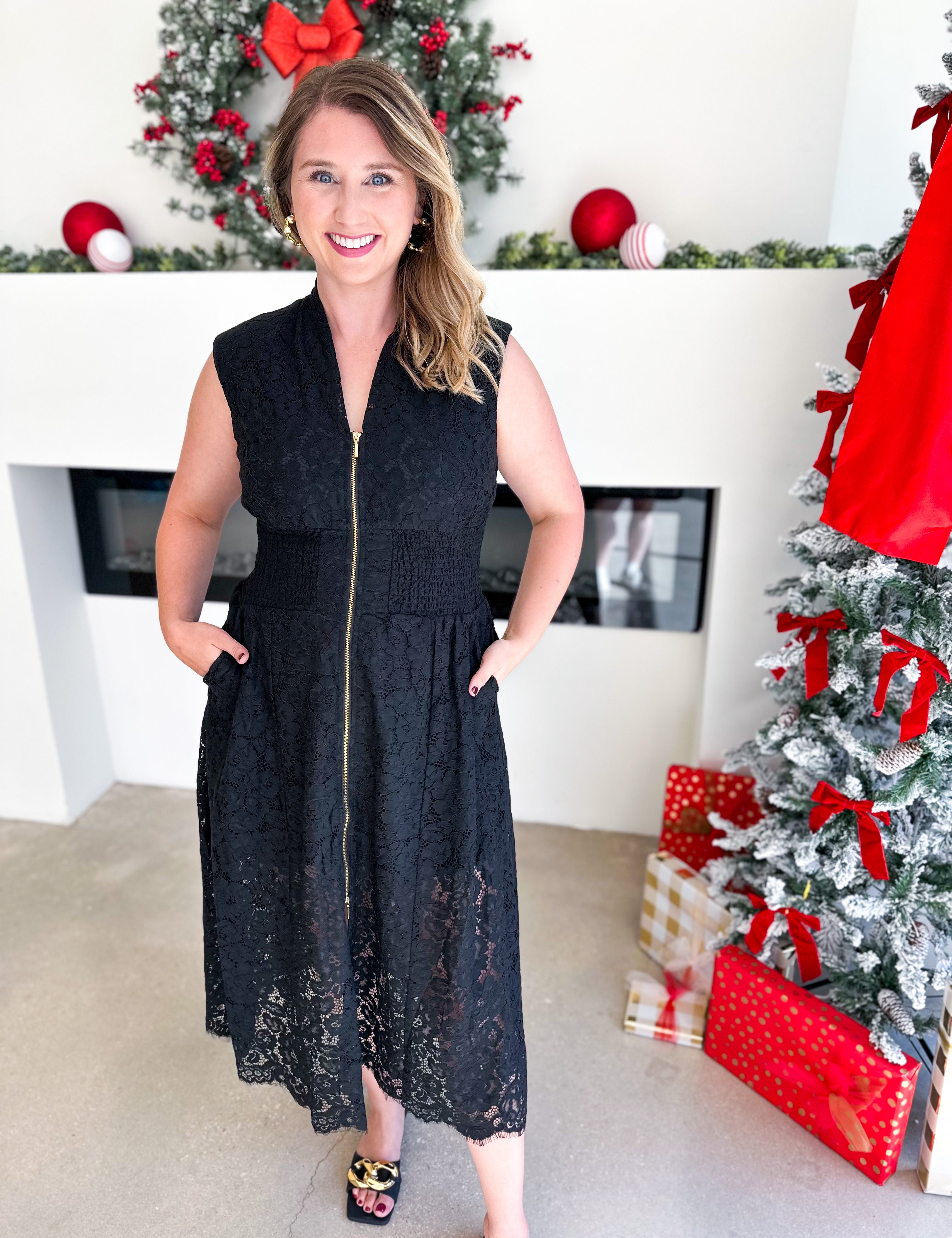 Elegant Lace Midi Dress - Black-500 Midi-FATE-July & June Women's Fashion Boutique Located in San Antonio, Texas