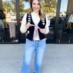 Mauve & Black Knit Floral Vest-600 Outerwear-LISTICLE-July & June Women's Fashion Boutique Located in San Antonio, Texas