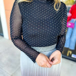 Sheer Rhinestone Long Sleeve Top - Black-200 Fashion Blouses-SKIES ARE BLUE-July & June Women's Fashion Boutique Located in San Antonio, Texas