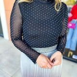 Sheer Rhinestone Long Sleeve Top - Black-200 Fashion Blouses-SKIES ARE BLUE-July & June Women's Fashion Boutique Located in San Antonio, Texas