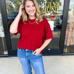 The Ella Knit Sweater Top - Burgundy-230 Sweaters/Cardis-JODIFL-July & June Women's Fashion Boutique Located in San Antonio, Texas