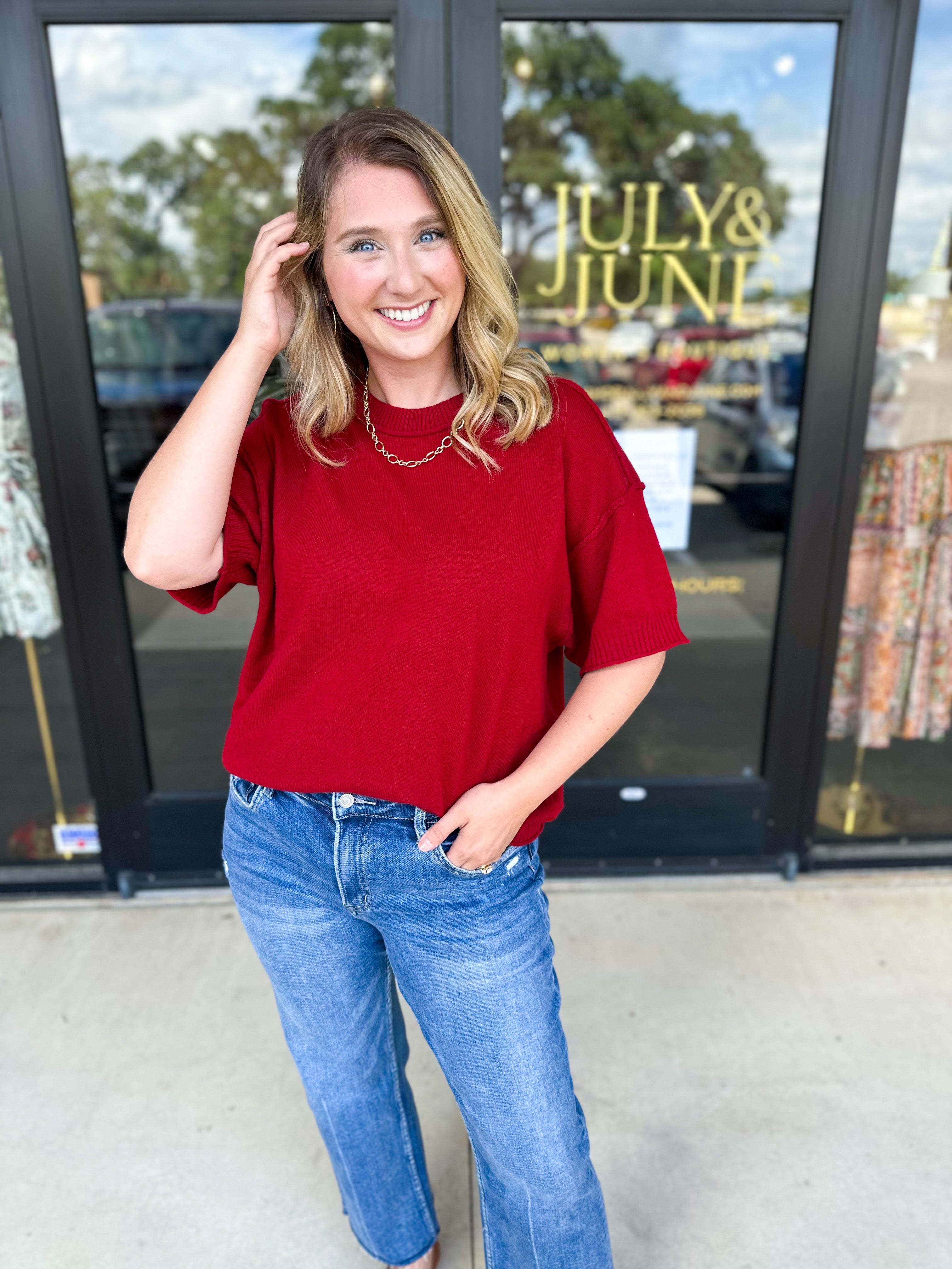 The Ella Knit Sweater Top - Burgundy-230 Sweaters/Cardis-JODIFL-July & June Women's Fashion Boutique Located in San Antonio, Texas