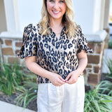 THML - Metallic Cheetah Blouse-200 Fashion Blouses-THML-July & June Women's Fashion Boutique Located in San Antonio, Texas