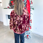 Velvet Floral Blouse - Burgundy-200 Fashion Blouses-JODIFL-July & June Women's Fashion Boutique Located in San Antonio, Texas