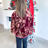 Velvet Floral Blouse - Burgundy-200 Fashion Blouses-JODIFL-July & June Women's Fashion Boutique Located in San Antonio, Texas