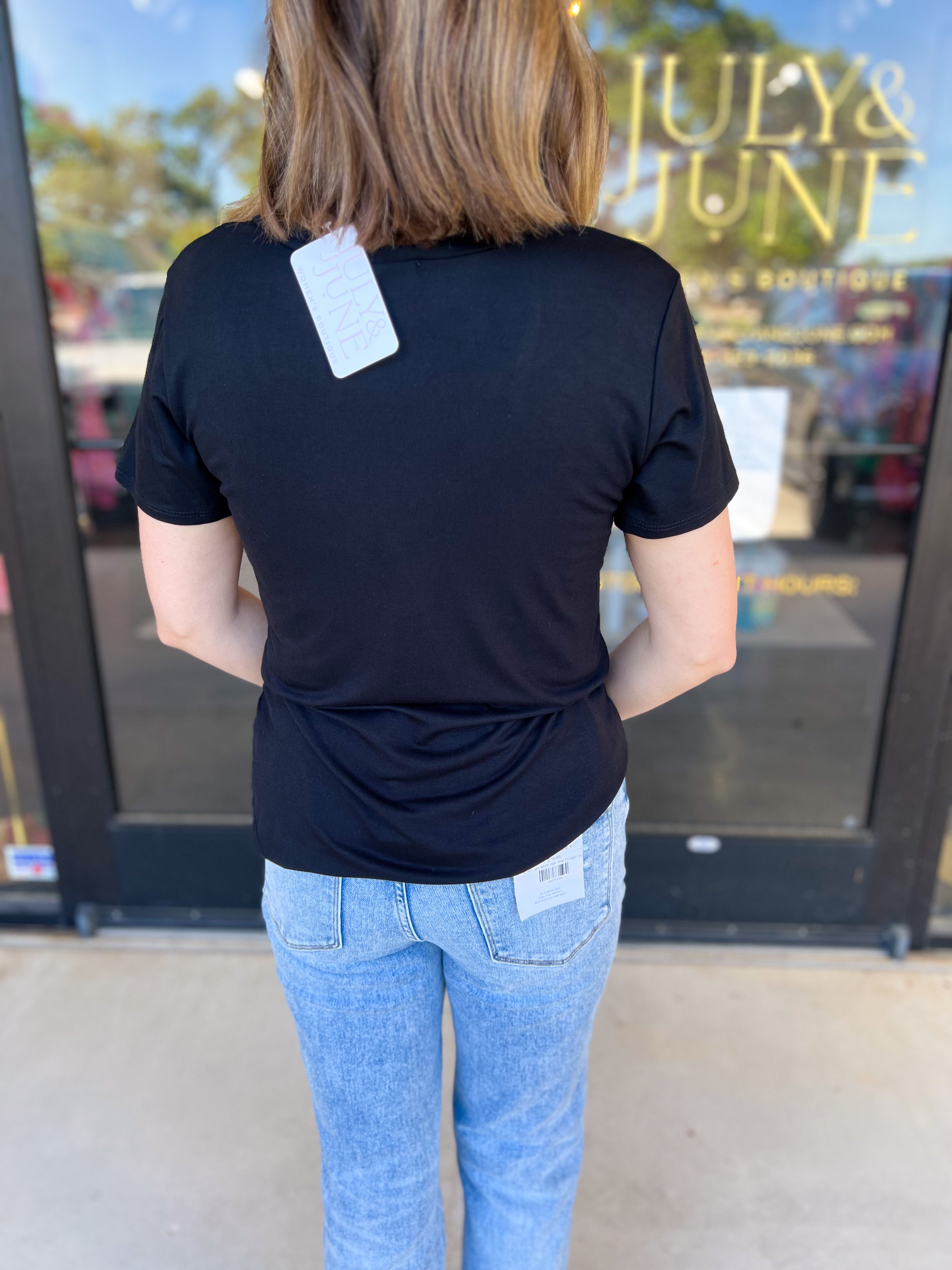 Essential V-Neck Tee - Black-210 Casual Blouses-ADRIENNE-July & June Women's Fashion Boutique Located in San Antonio, Texas