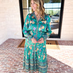 Current Air - Green Floral Satin Midi Dress-500 Midi-CURRENT AIR CLOTHING-July & June Women's Fashion Boutique Located in San Antonio, Texas