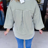 Chic Stripe Blouse - Olive-200 Fashion Blouses-ENTRO-July & June Women's Fashion Boutique Located in San Antonio, Texas