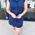Suede Collared Mini Dress - Navy-510 Mini-SKIES ARE BLUE-July & June Women's Fashion Boutique Located in San Antonio, Texas