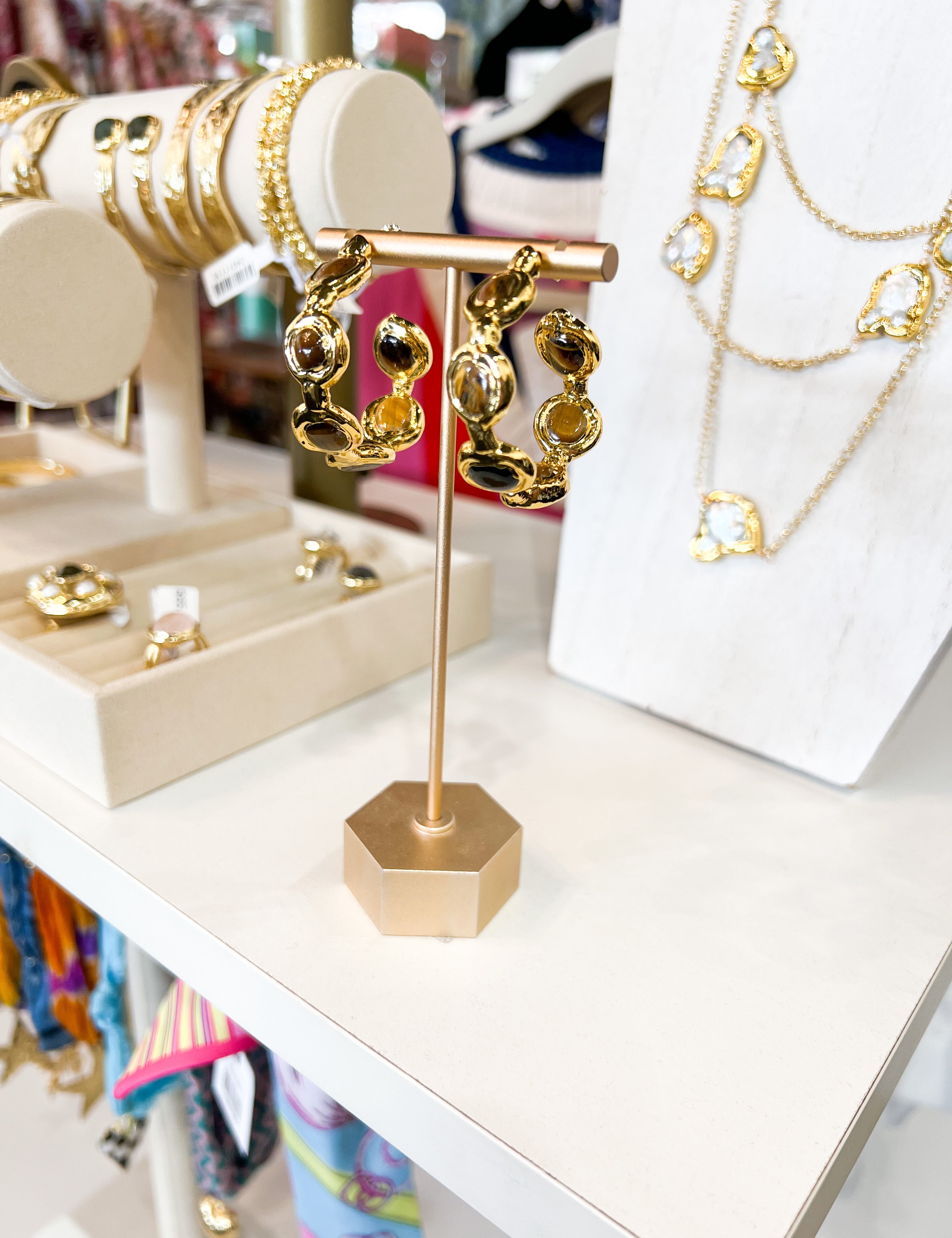 Easton Elle - Paradise Pearl Hoop Earrings - Tigers Eye-110 Jewelry & Hair-Easton Elle-July & June Women's Fashion Boutique Located in San Antonio, Texas