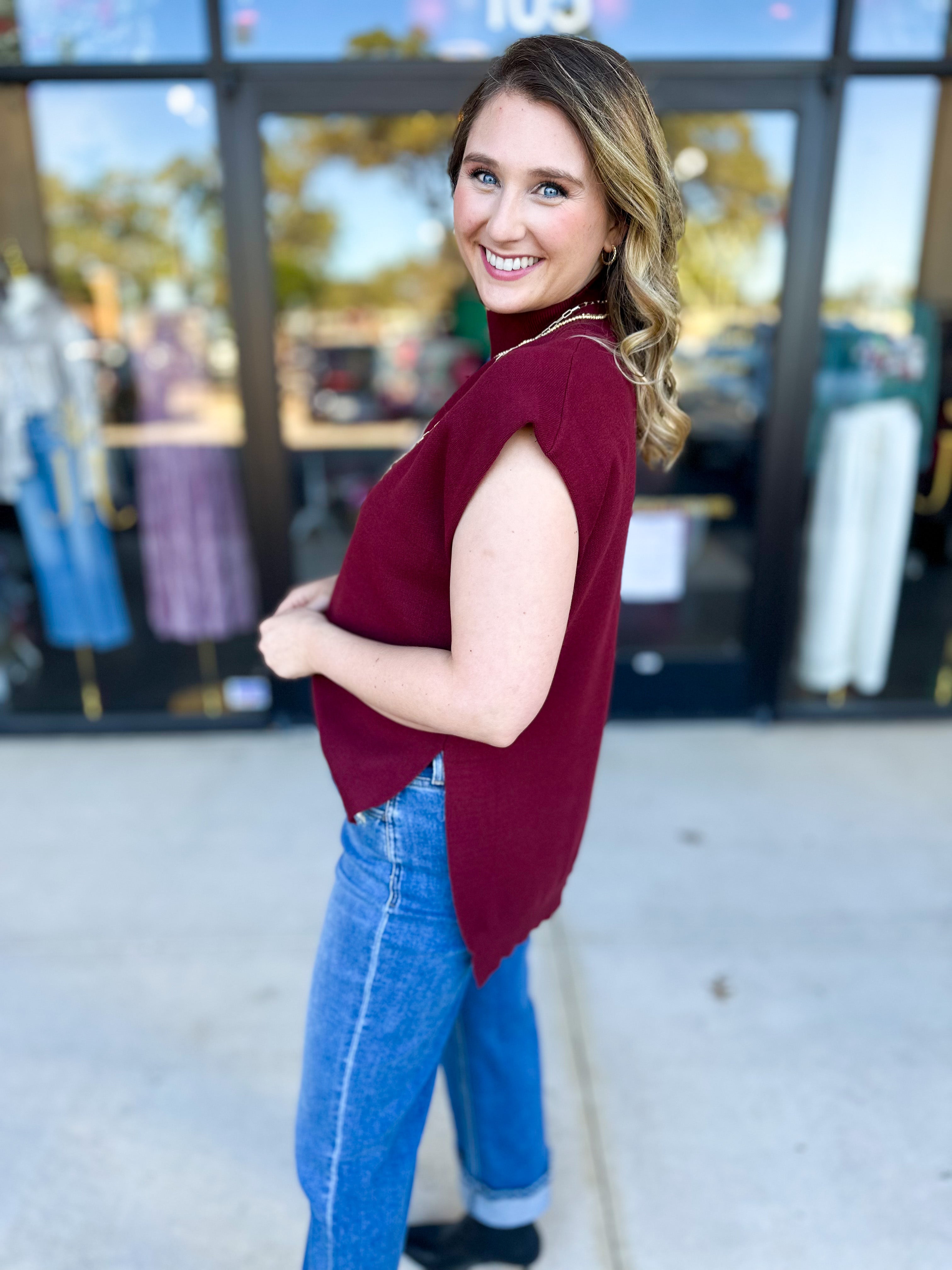 The Abigail Sweater Top - Burgundy-230 Sweaters/Cardis-ENTRO-July & June Women's Fashion Boutique Located in San Antonio, Texas