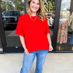 The Ella Knit Sweater Top - Red-230 Sweaters/Cardis-JODIFL-July & June Women's Fashion Boutique Located in San Antonio, Texas
