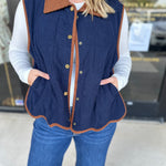 Navy & Suede Vest-600 Outerwear-ENTRO-July & June Women's Fashion Boutique Located in San Antonio, Texas