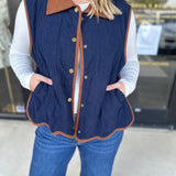 Navy & Suede Vest-600 Outerwear-ENTRO-July & June Women's Fashion Boutique Located in San Antonio, Texas