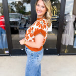 Rust Floral Shirt Sleeve Sweater Top-230 Sweaters/Cardis-ENTRO-July & June Women's Fashion Boutique Located in San Antonio, Texas