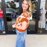 Rust Floral Shirt Sleeve Sweater Top-230 Sweaters/Cardis-ENTRO-July & June Women's Fashion Boutique Located in San Antonio, Texas