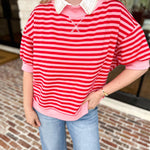 Red & Pink Casual Tee-210 Casual Blouses-DAY + MOON-July & June Women's Fashion Boutique Located in San Antonio, Texas