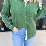 Pine Green Button Down Top-200 Fashion Blouses-JODIFL-July & June Women's Fashion Boutique Located in San Antonio, Texas