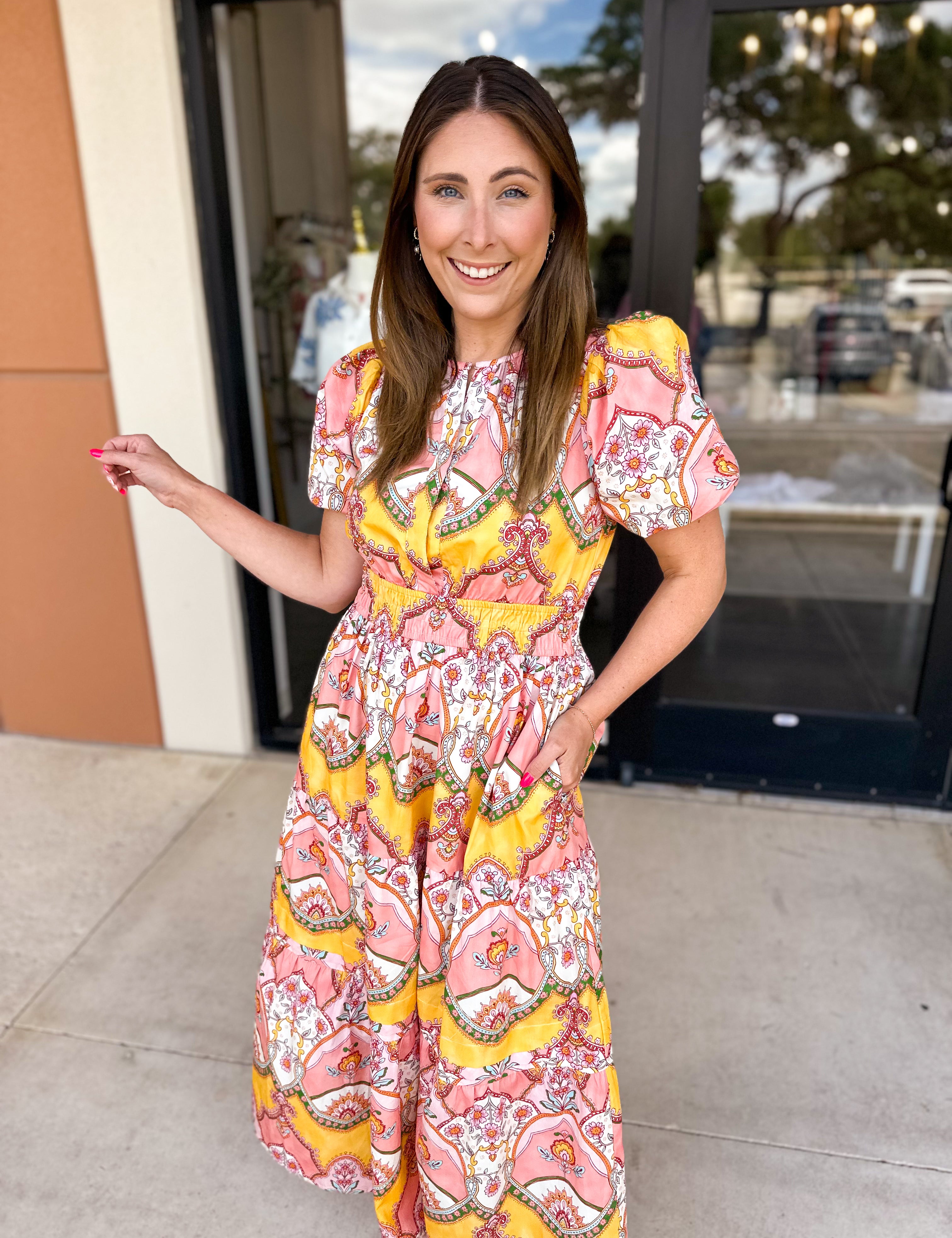 Peach Sunrise Midi Dress-500 Midi-FATE-July & June Women's Fashion Boutique Located in San Antonio, Texas