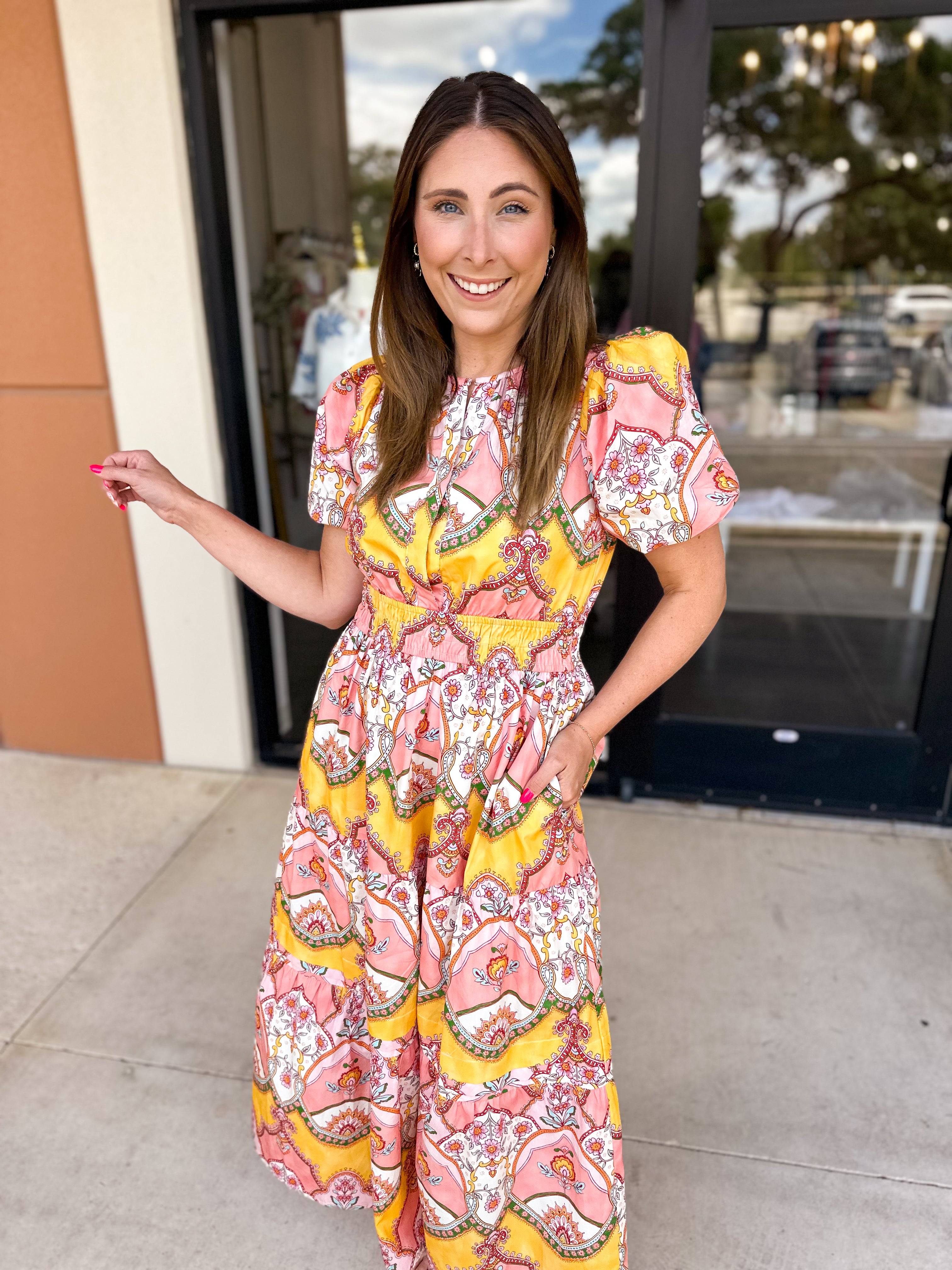 Peach Sunrise Midi Dress-500 Midi-FATE-July & June Women's Fashion Boutique Located in San Antonio, Texas