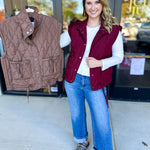 Quilted Bow Vest - Burgundy-600 Outerwear-BLU PEPPER-July & June Women's Fashion Boutique Located in San Antonio, Texas