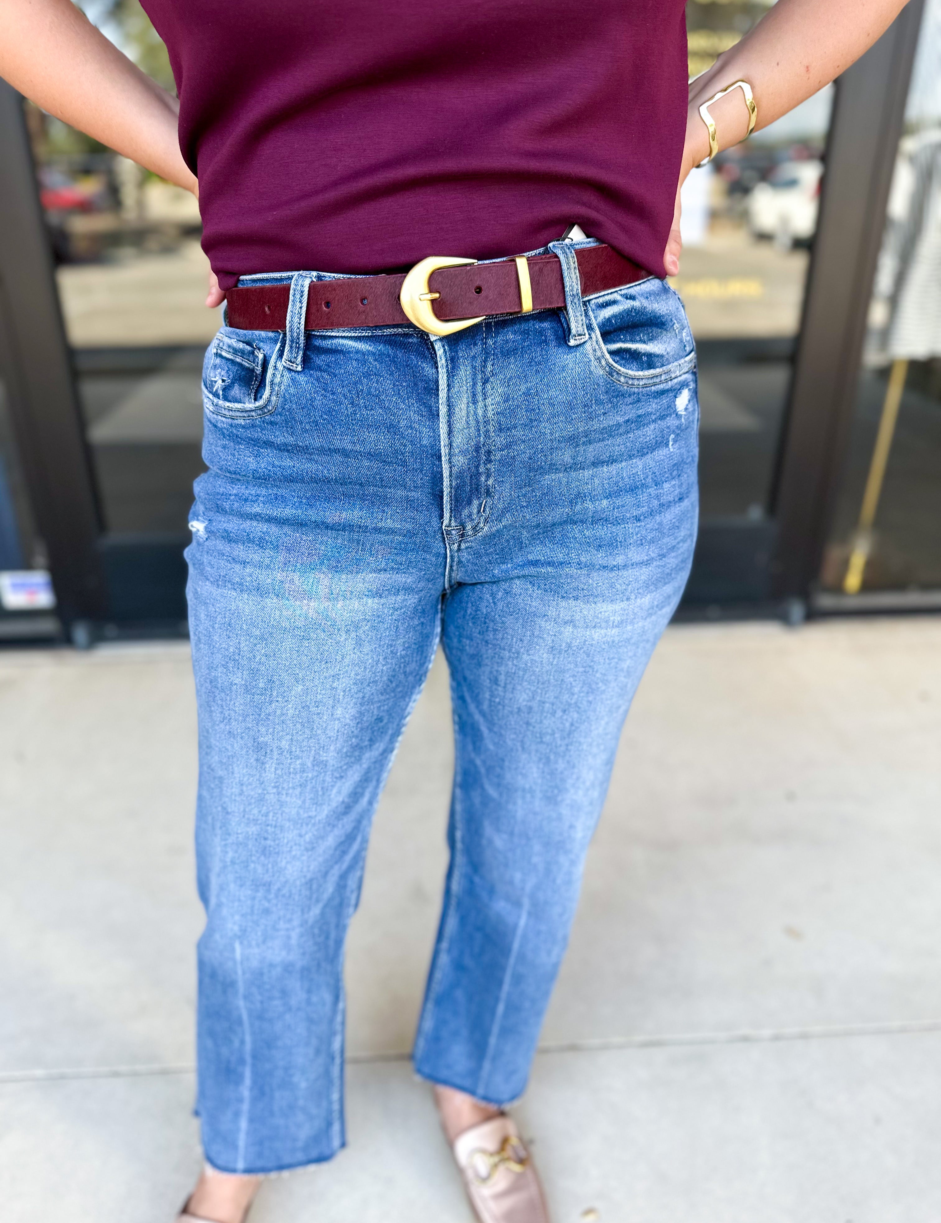 The Carrie Calf Belt - Burgundy-130 ACCESSORIES-Most Wanted USA-July & June Women's Fashion Boutique Located in San Antonio, Texas