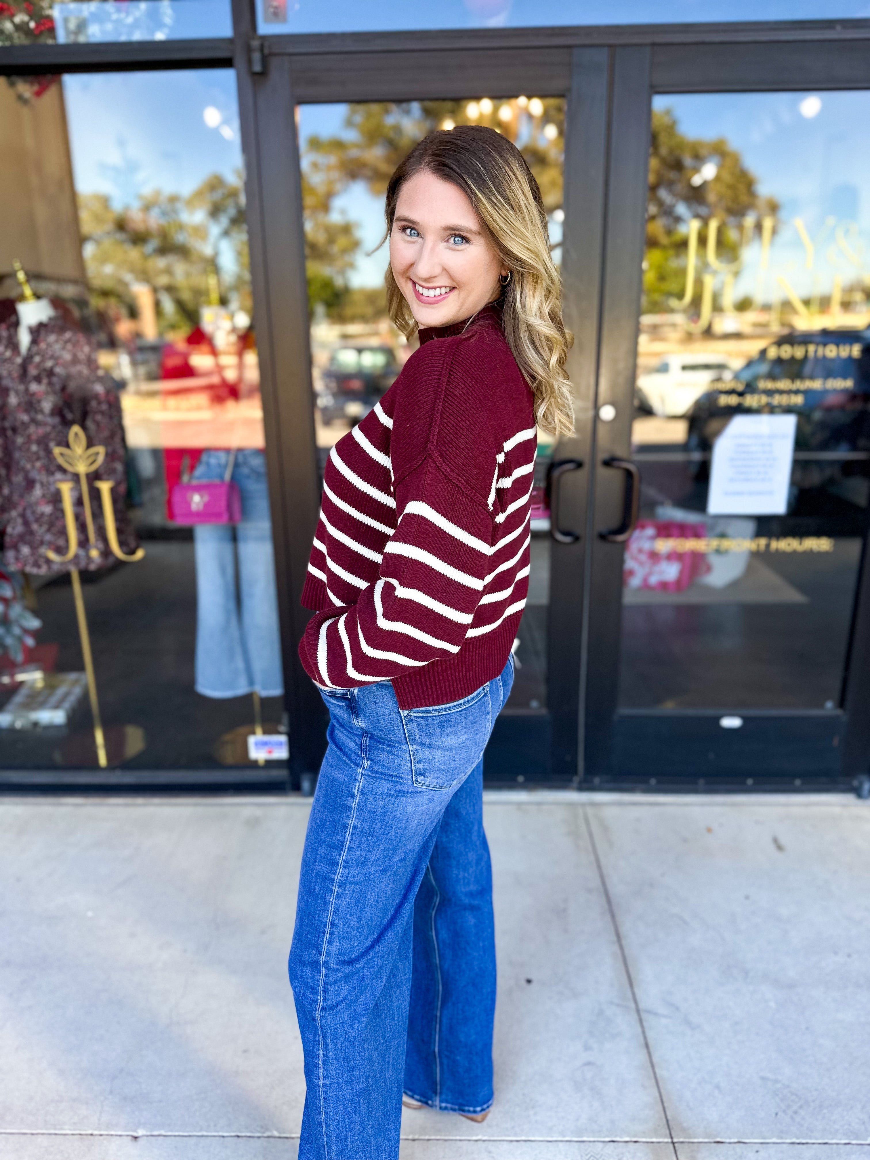 Pink Friday Doorbuster - Mock Neck Sweater Top - Burgundy - IN STORE-PINK FRIDAY DOORBUSTERS-BLU PEPPER-July & June Women's Fashion Boutique Located in San Antonio, Texas