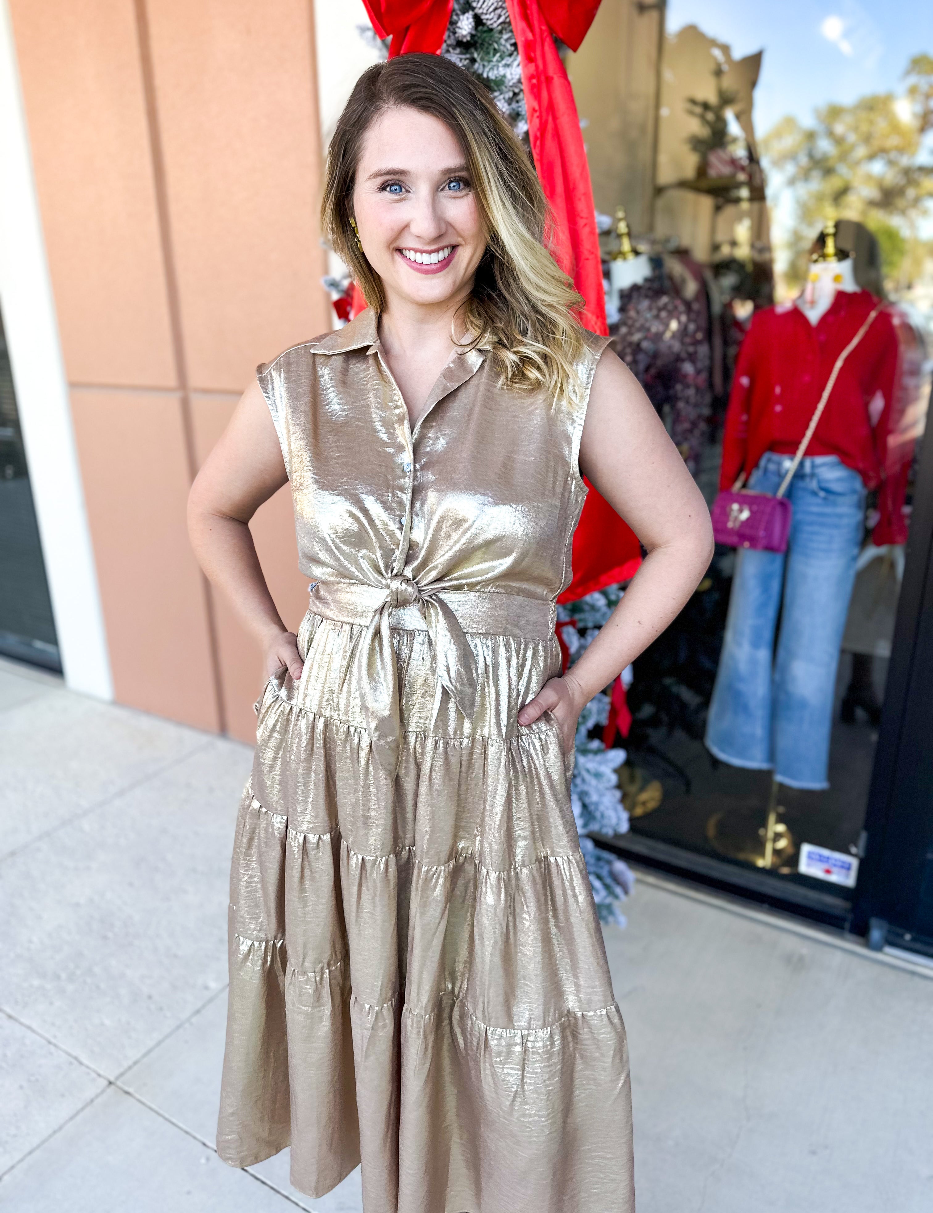 Champagne Collard Midi Dress-500 Midi-ENTRO-July & June Women's Fashion Boutique Located in San Antonio, Texas