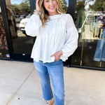 The Lace Details Blouse Long Sleeve - Ivory-200 Fashion Blouses-FATE-July & June Women's Fashion Boutique Located in San Antonio, Texas